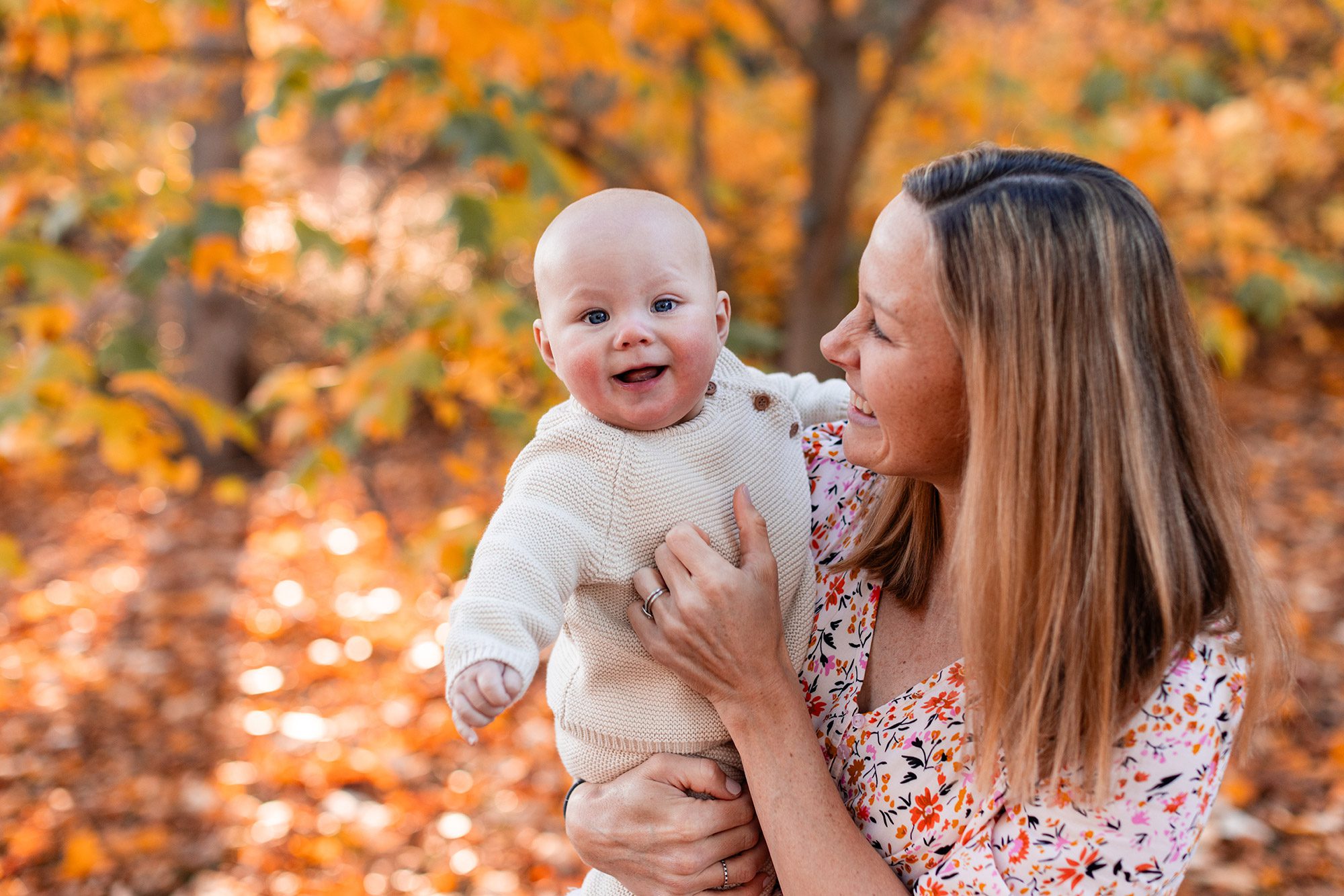 Boston Fall Family Photos - smiling baby with mama