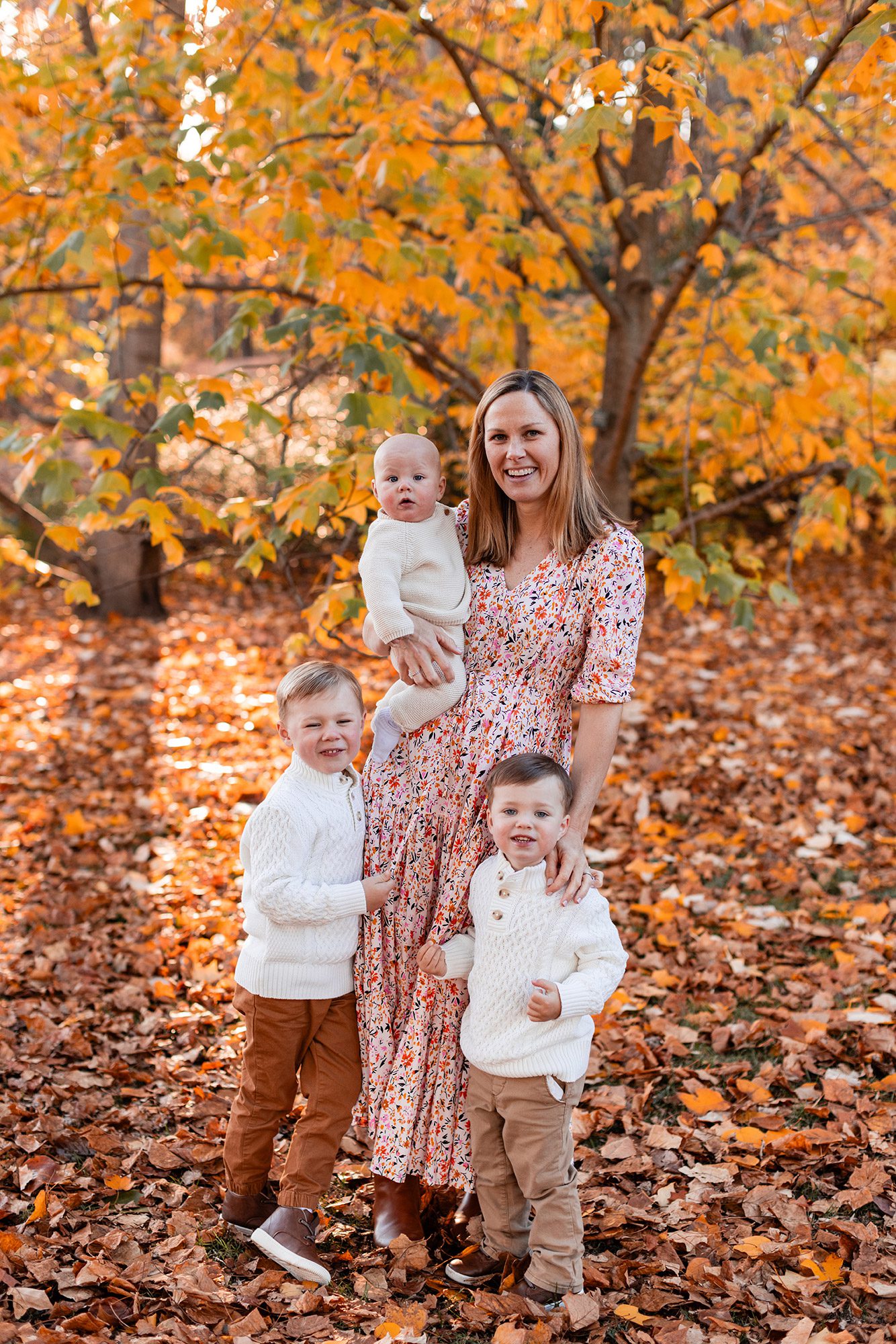 Boston Fall Family Photos - mama with her three boys