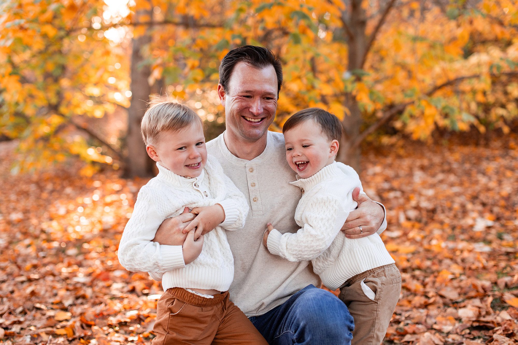 Boston Fall Family Photos - dad and the big kids playing
