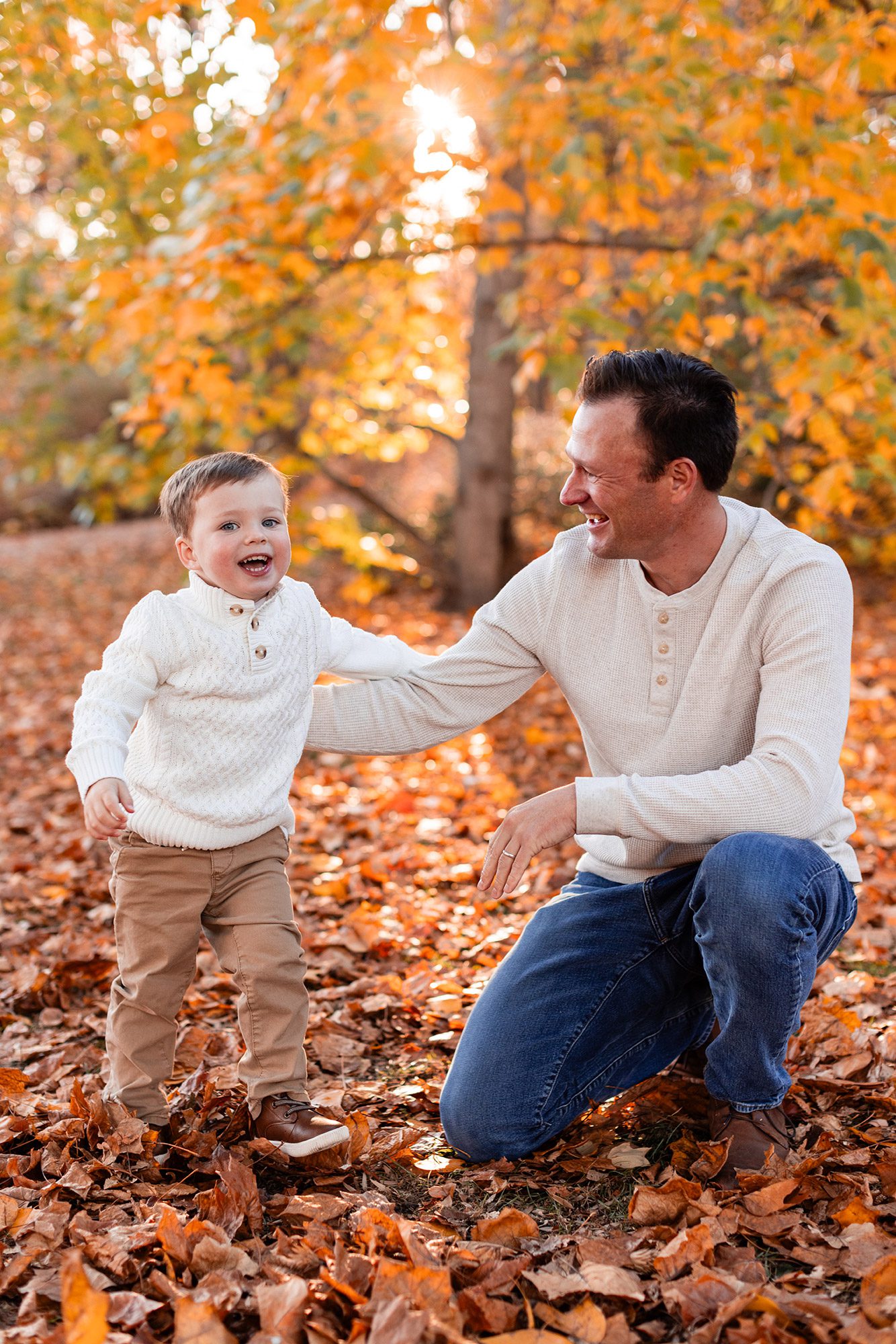 Boston Fall Family Photos - candid shot of dad and son