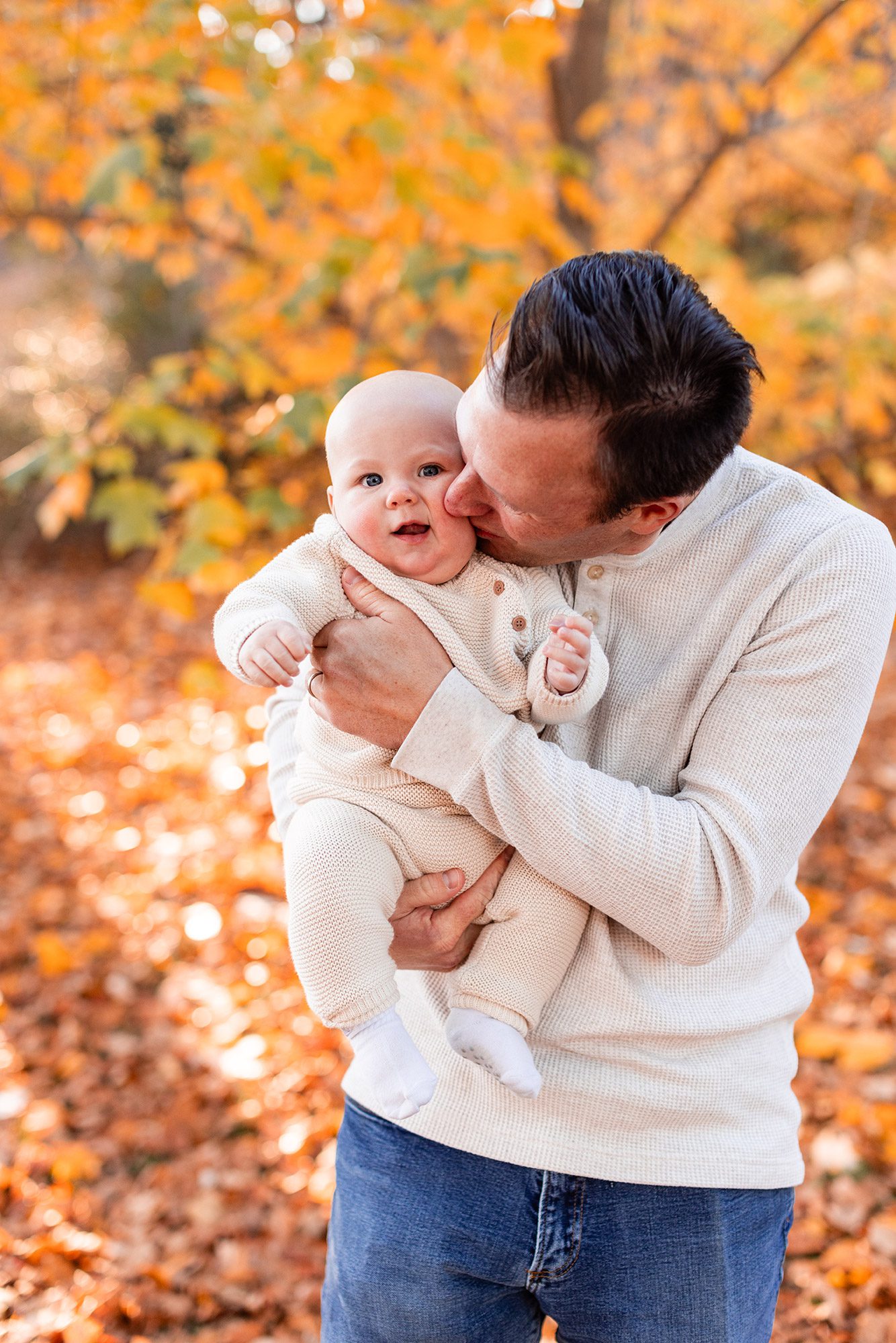 Boston Fall Family Photos - dad kissing baby