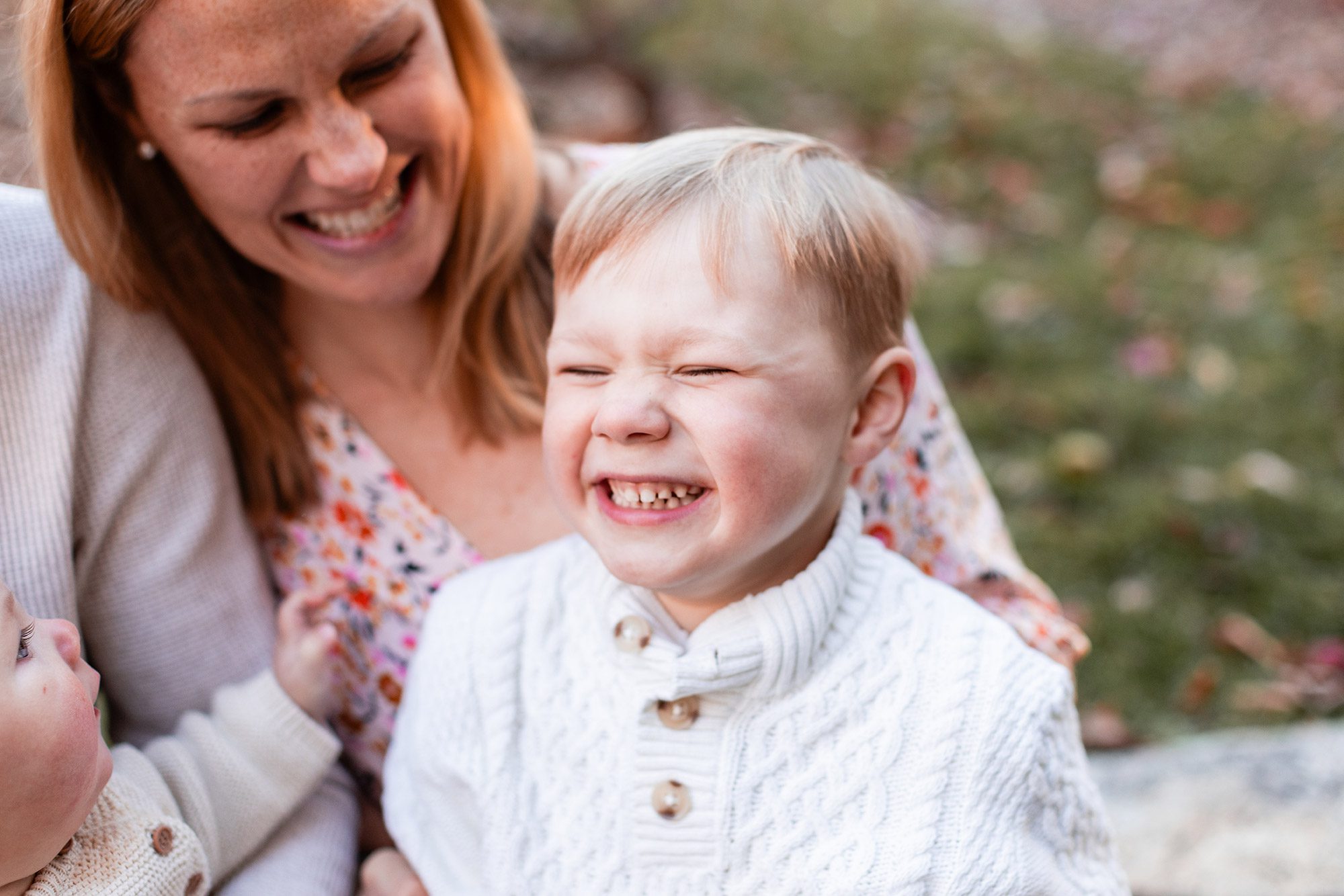 Boston Fall Family Photos - candid of toddler laughing