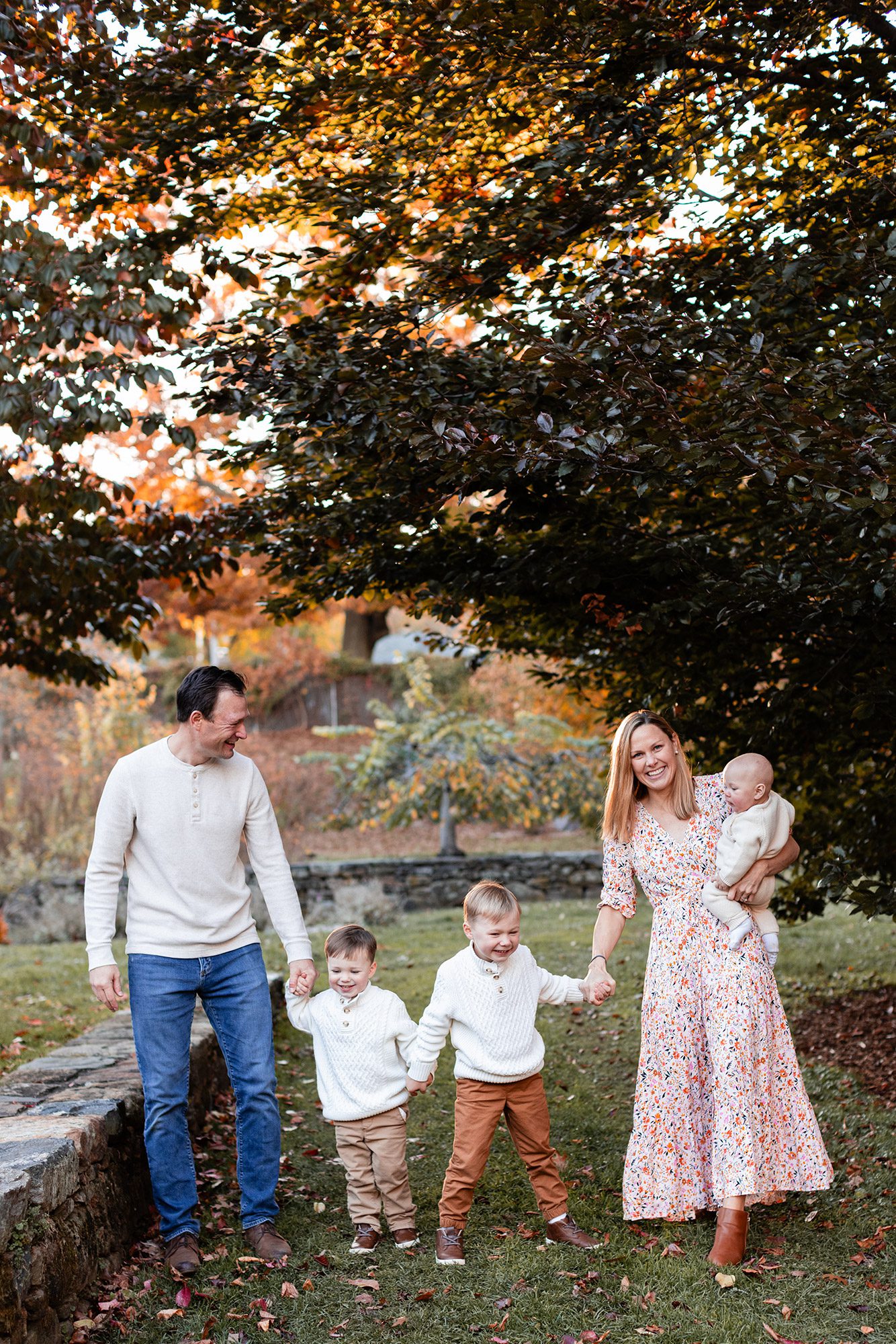 Boston Fall Family Photos - family walking in the park