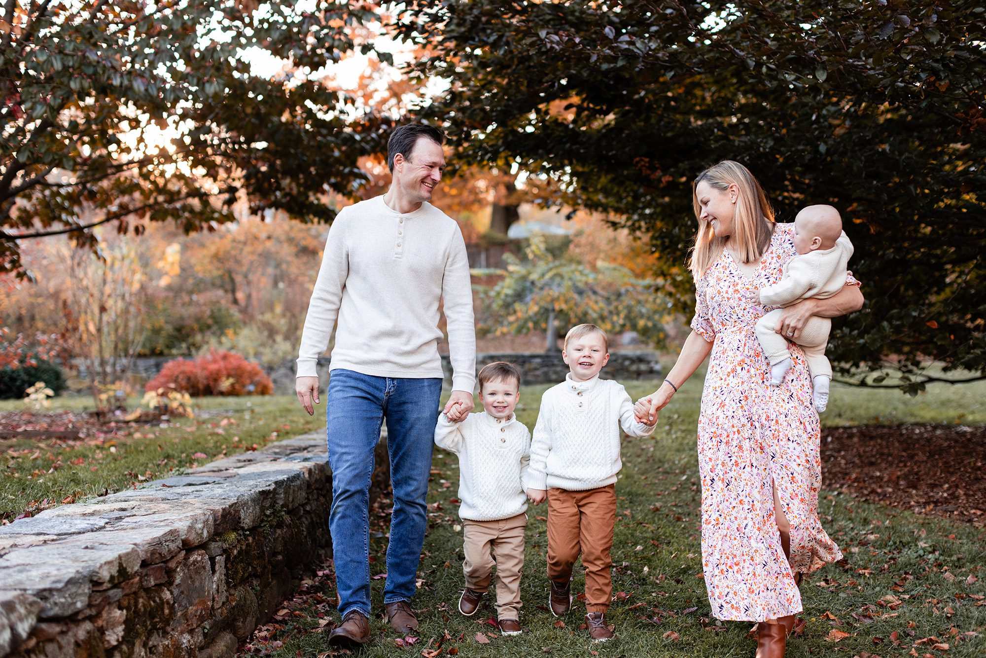 Boston Fall Family Photos - family walking in the Arnold Arboretum