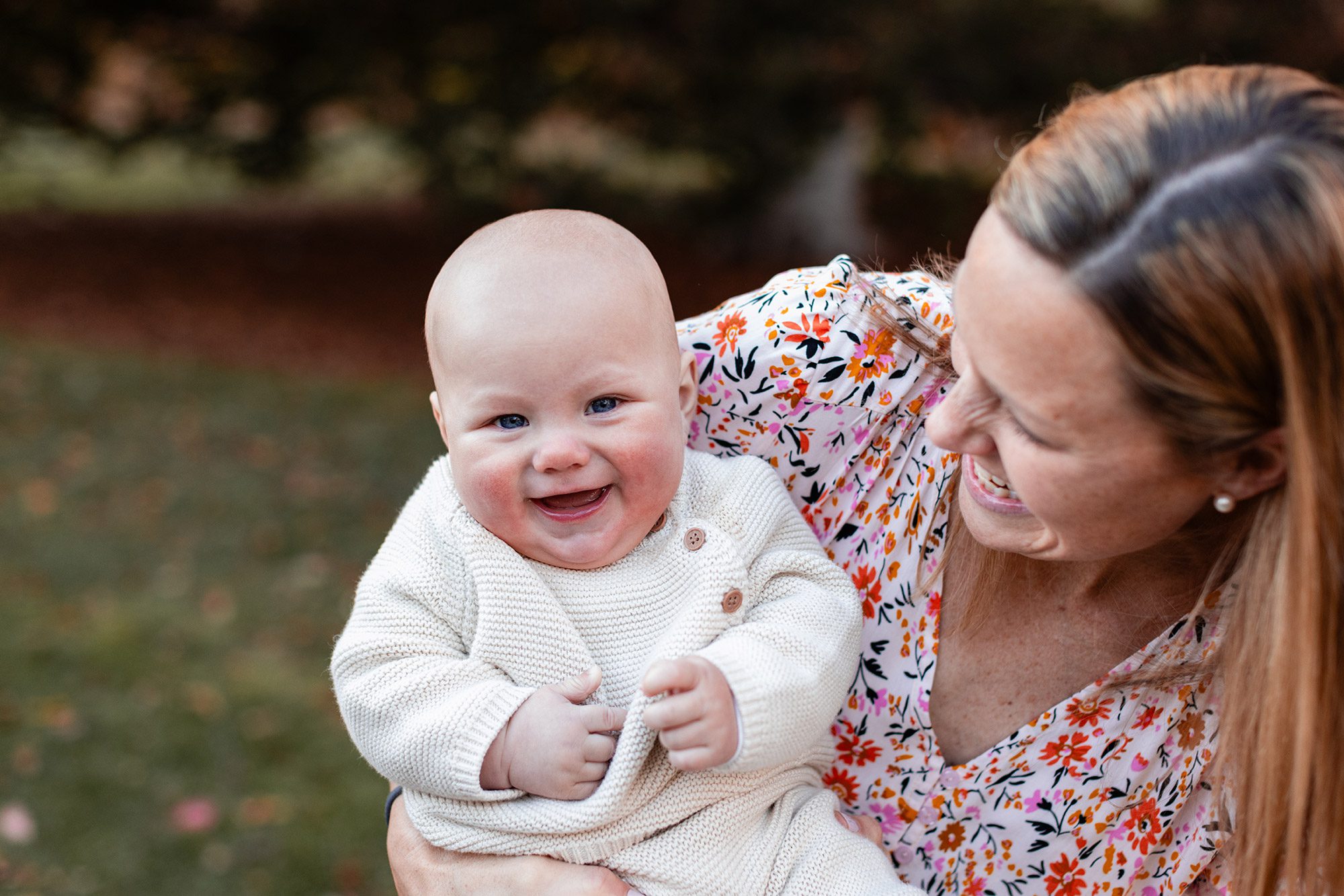 Boston Fall Family Photos - baby laughing with mom