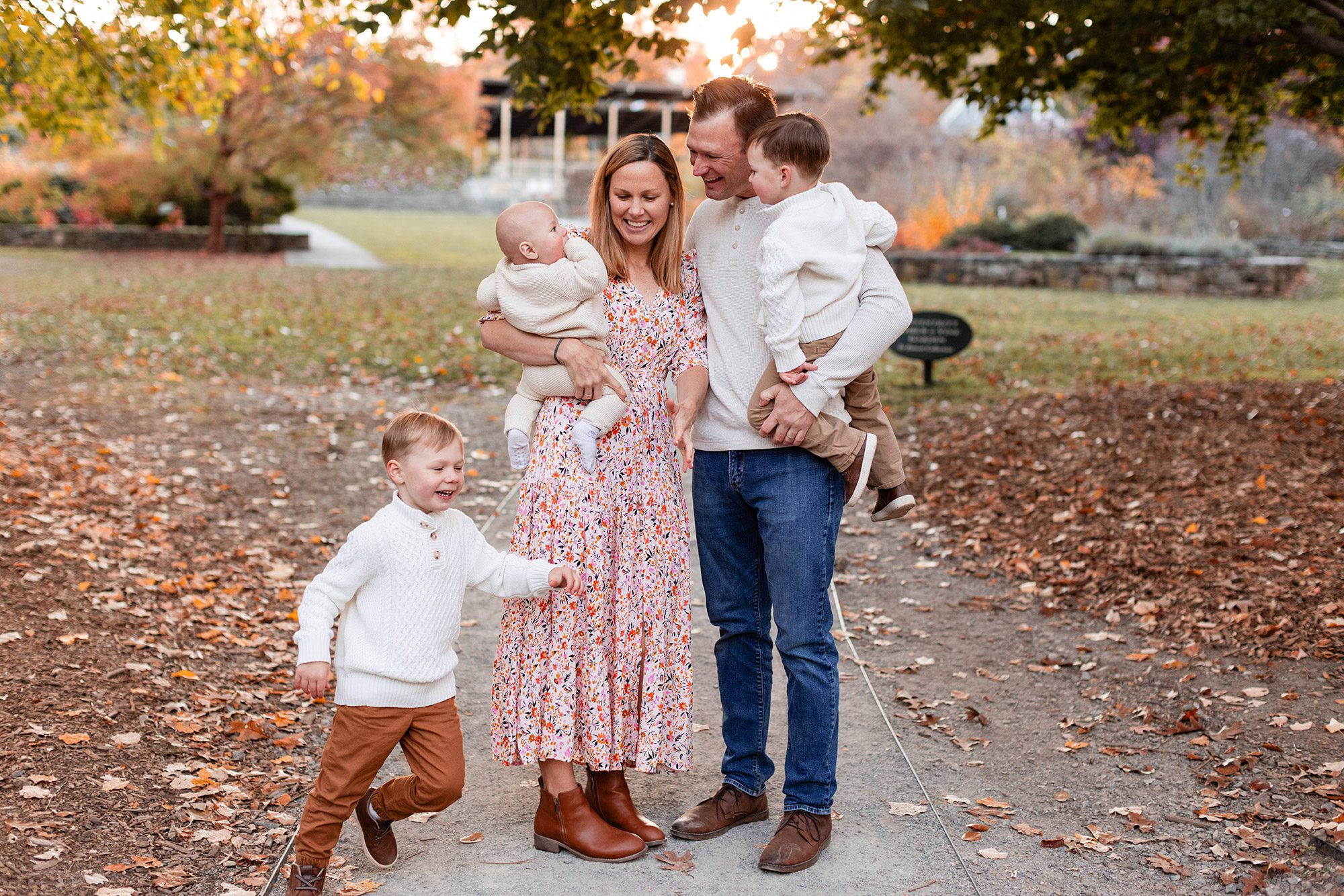 Boston Fall Family Photos - boys playing with parents