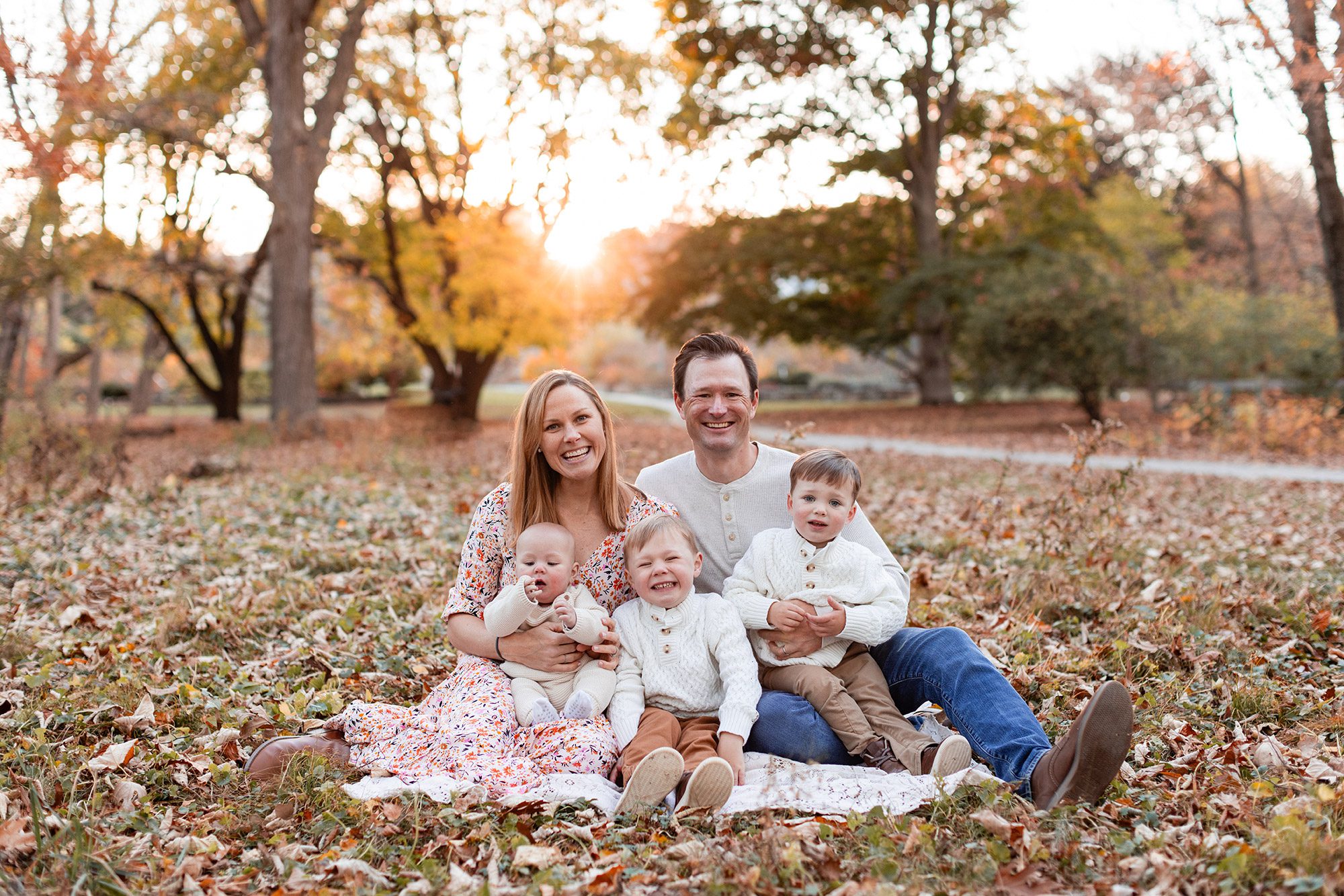 Boston Fall Family Photos - family sitting on a blanket