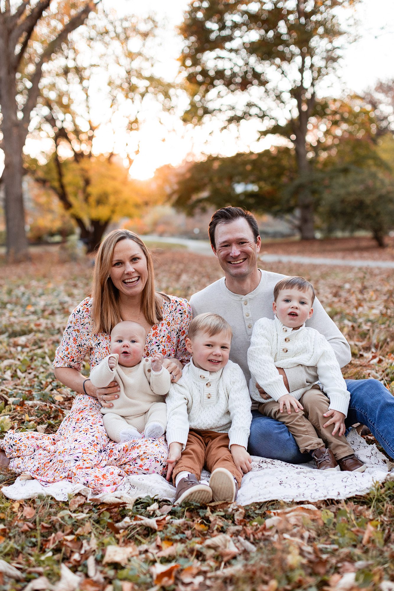 Boston Fall Family Photos - 3 kids and parents together