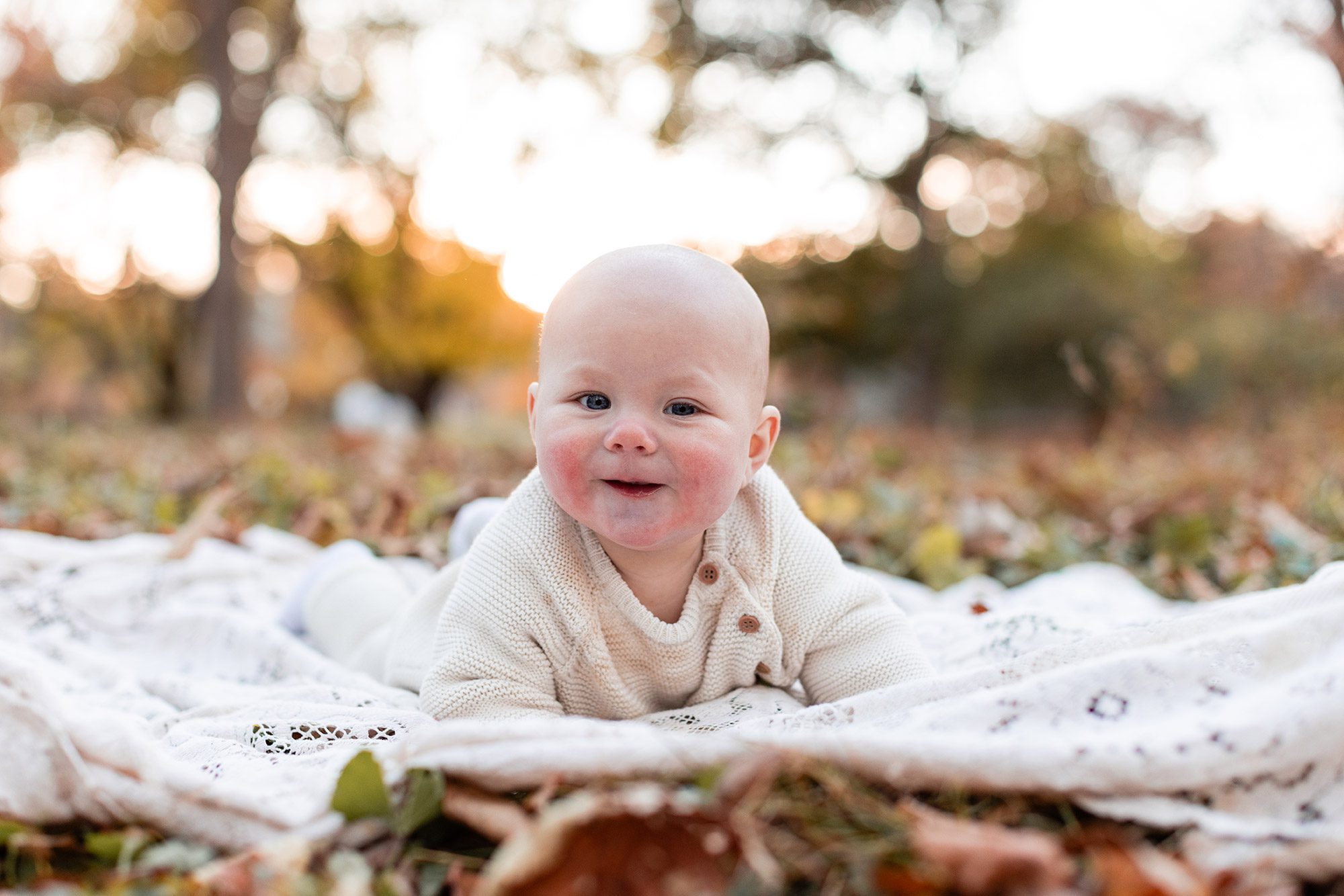 Boston Fall Family Photos - baby laying on a blanket