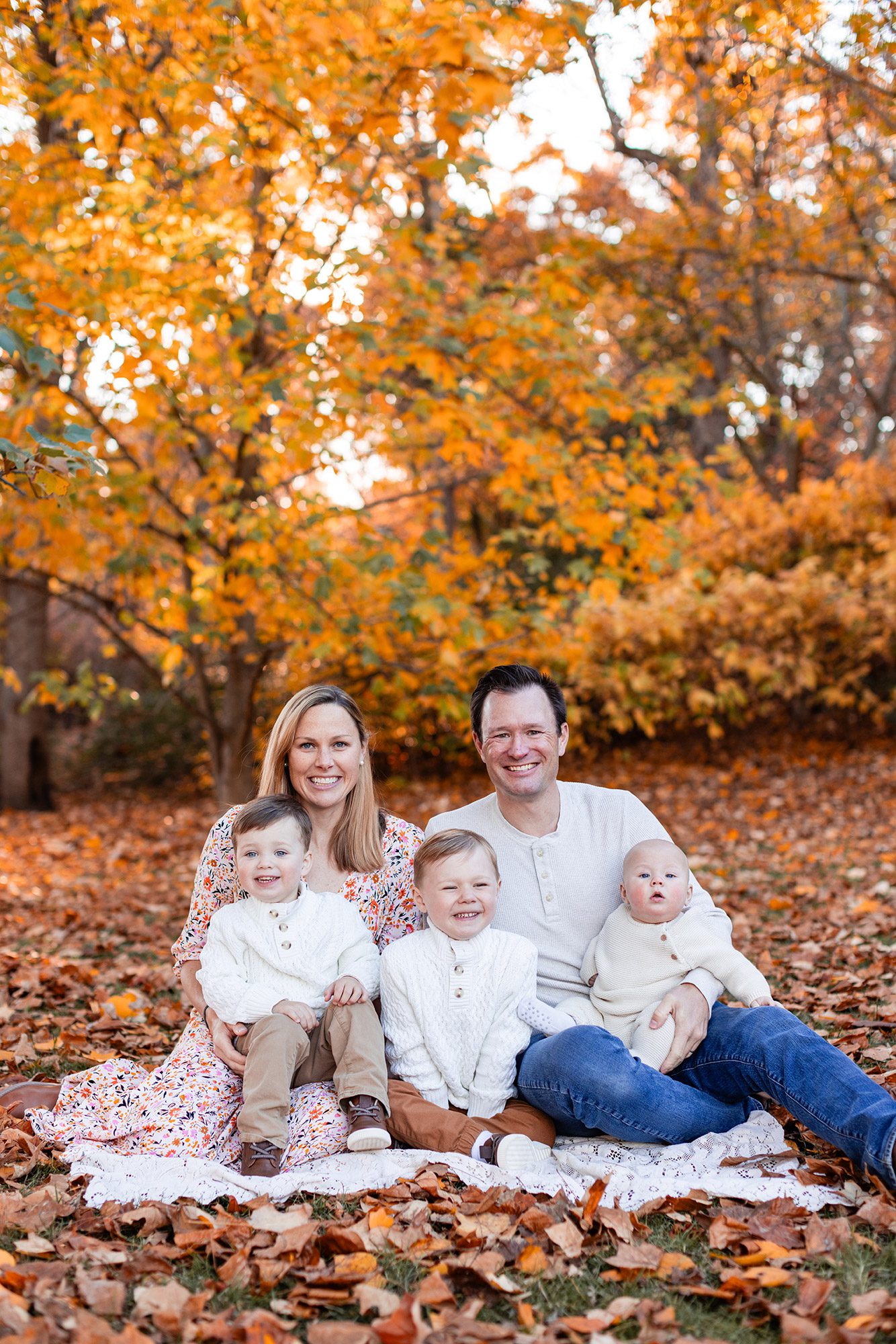 Boston Fall Family Photos - family of 5 sitting on a blanket