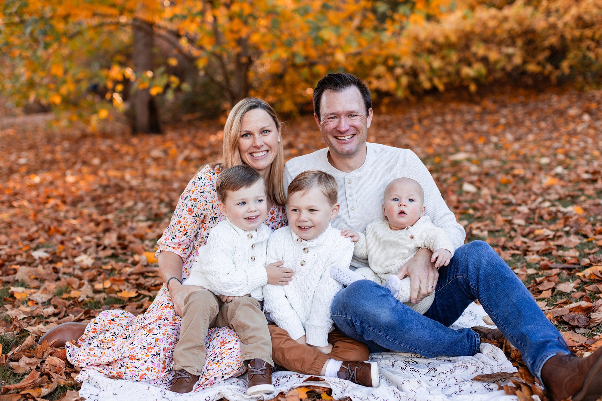 Boston Fall Family Photos - family with all boys in the park