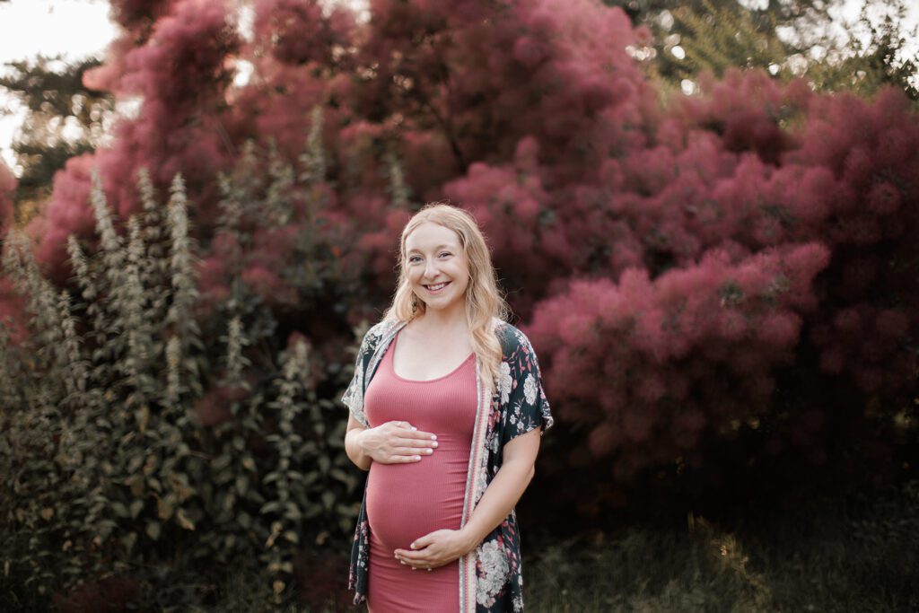 The best family photos location in Boston: The Arnold Arboretum - unique backdrops - purple flowering bush