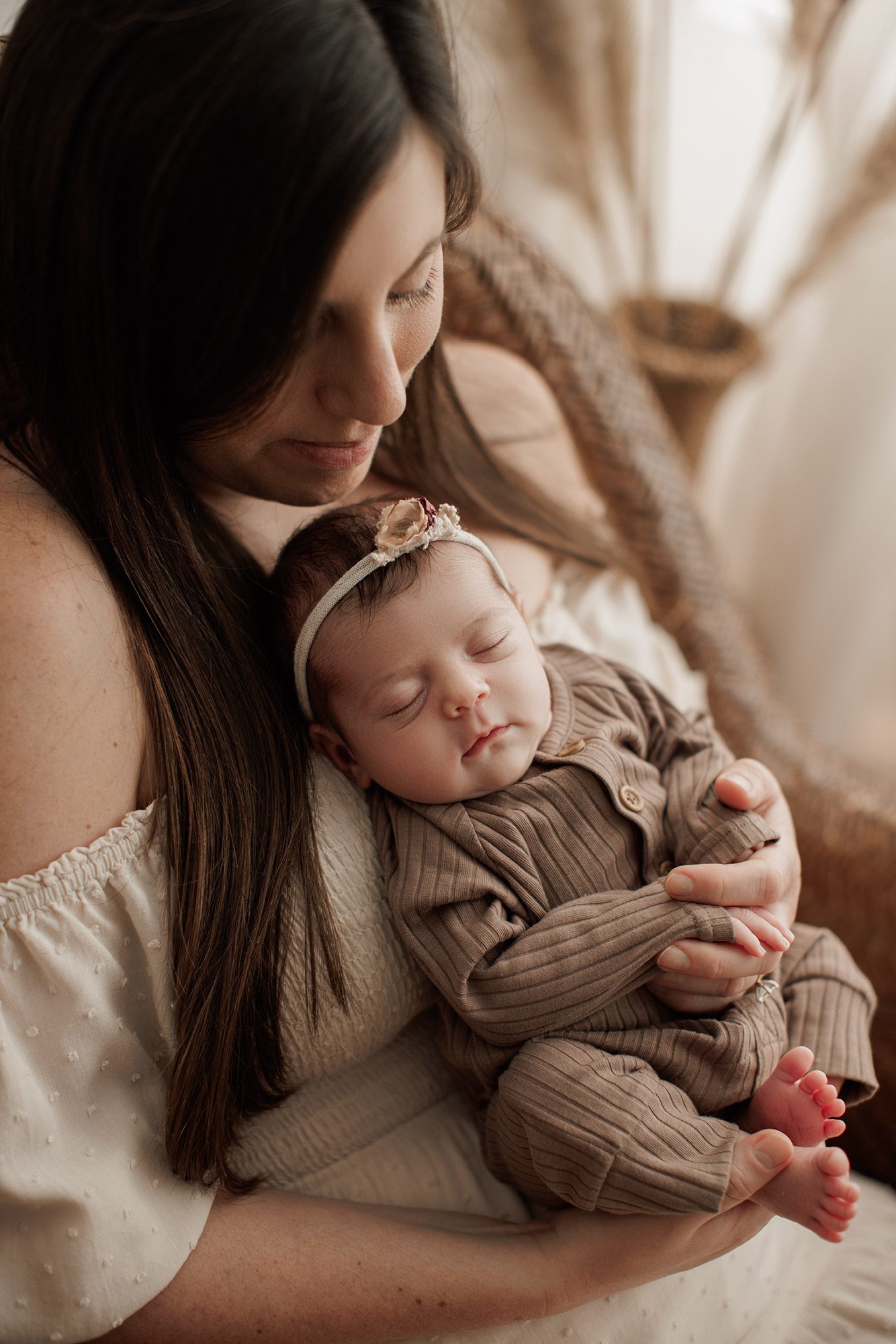 Boston Newborn Photographer Neutral Colors Simple Poses in Studio